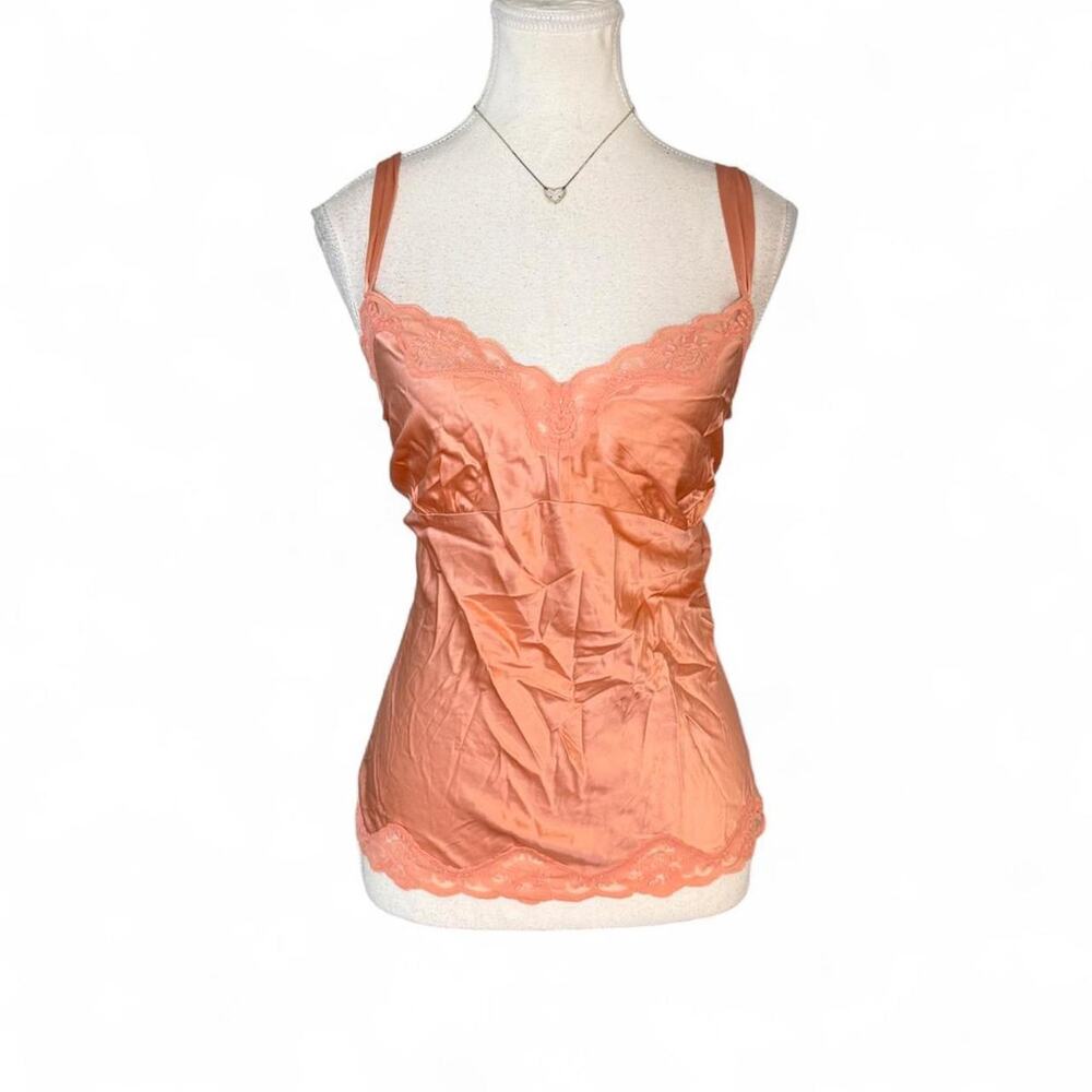Y2K fairy silk Karen Kane Lifestyle Peach Lace Trim Cami Top Size L